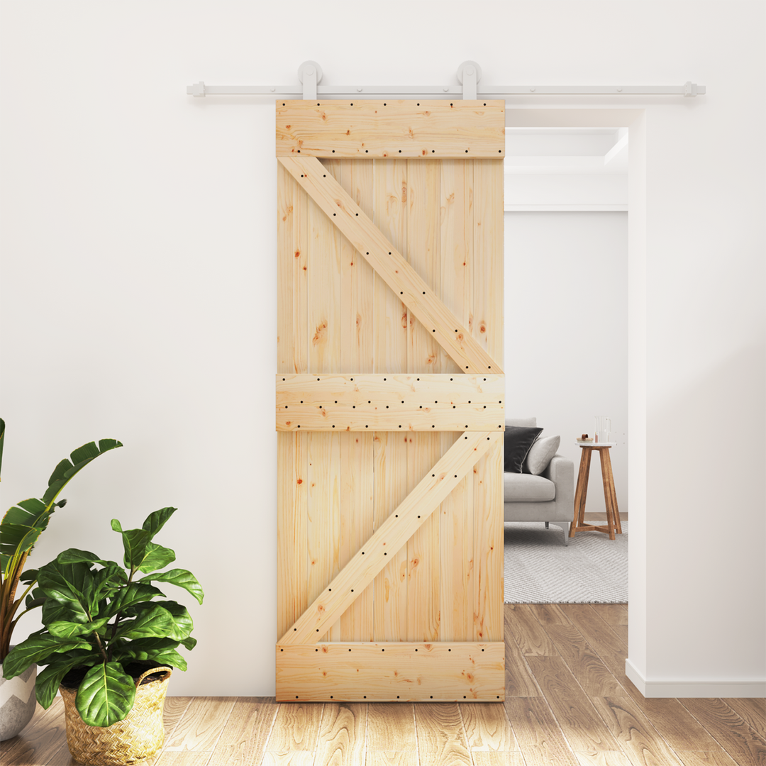 Skydedør Natur og hvid 80 x 210 cm Massivt fyrretræ