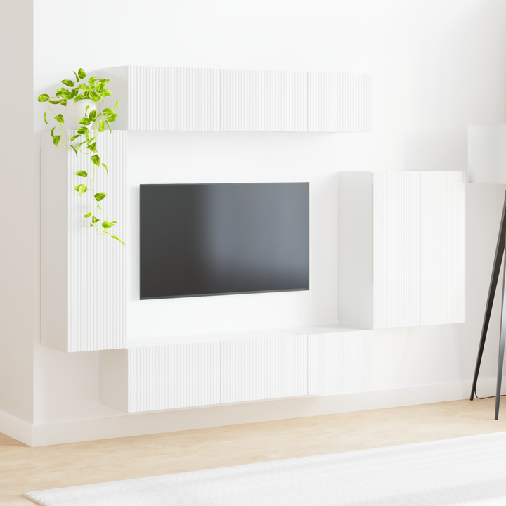 Tv vægskab sæt Vægmonteret 6 pcs Høj gloss hvid
