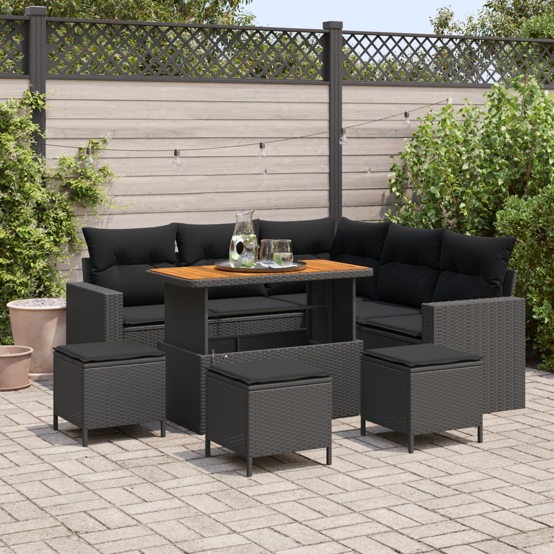 Havesofa Sæt med pude 10 pcs Sort polyrattan