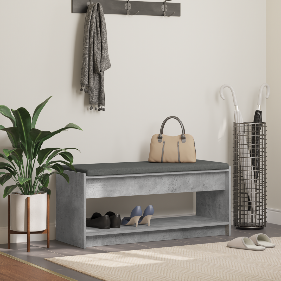Hallbænk BetonGrå 103 x 38 x 45 cm Kunstigt træ og stof