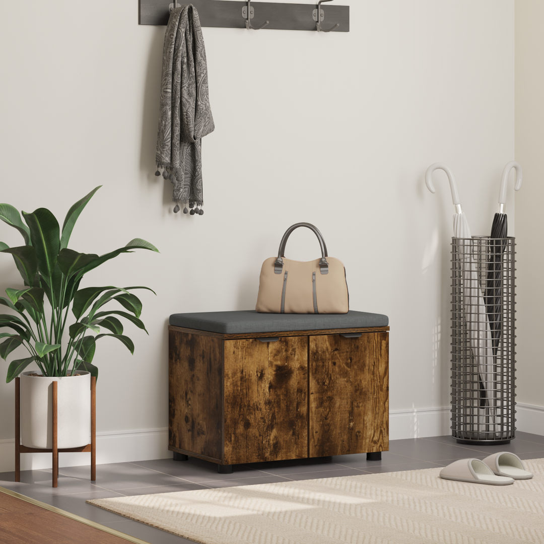 Hallbænk med pude Røget Eg 60 x 38 x 46 cm Kunstigt træ og stof