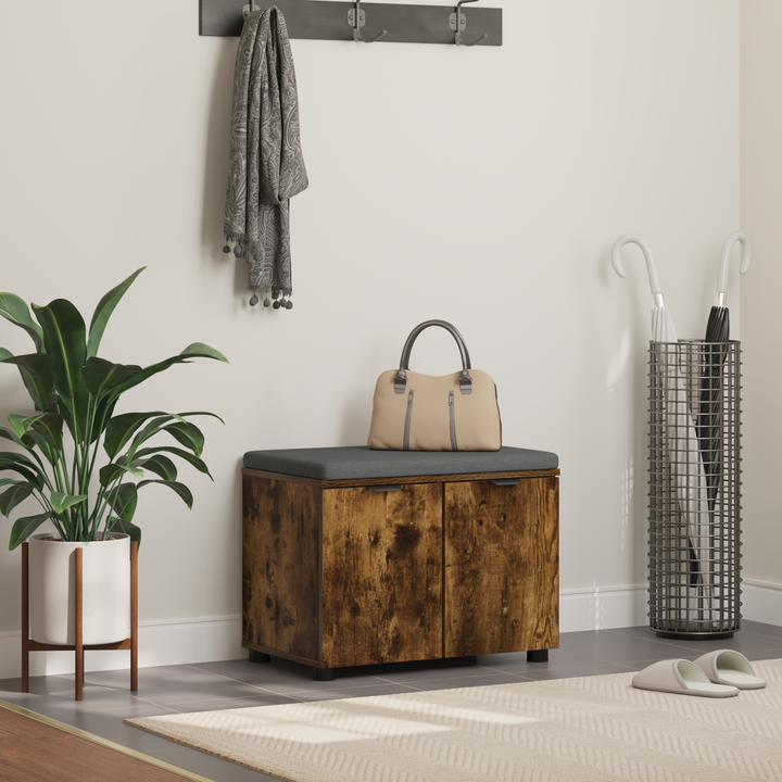 Hallbænk med pude Røget Eg 60 x 38 x 46 cm Kunstigt træ og stof