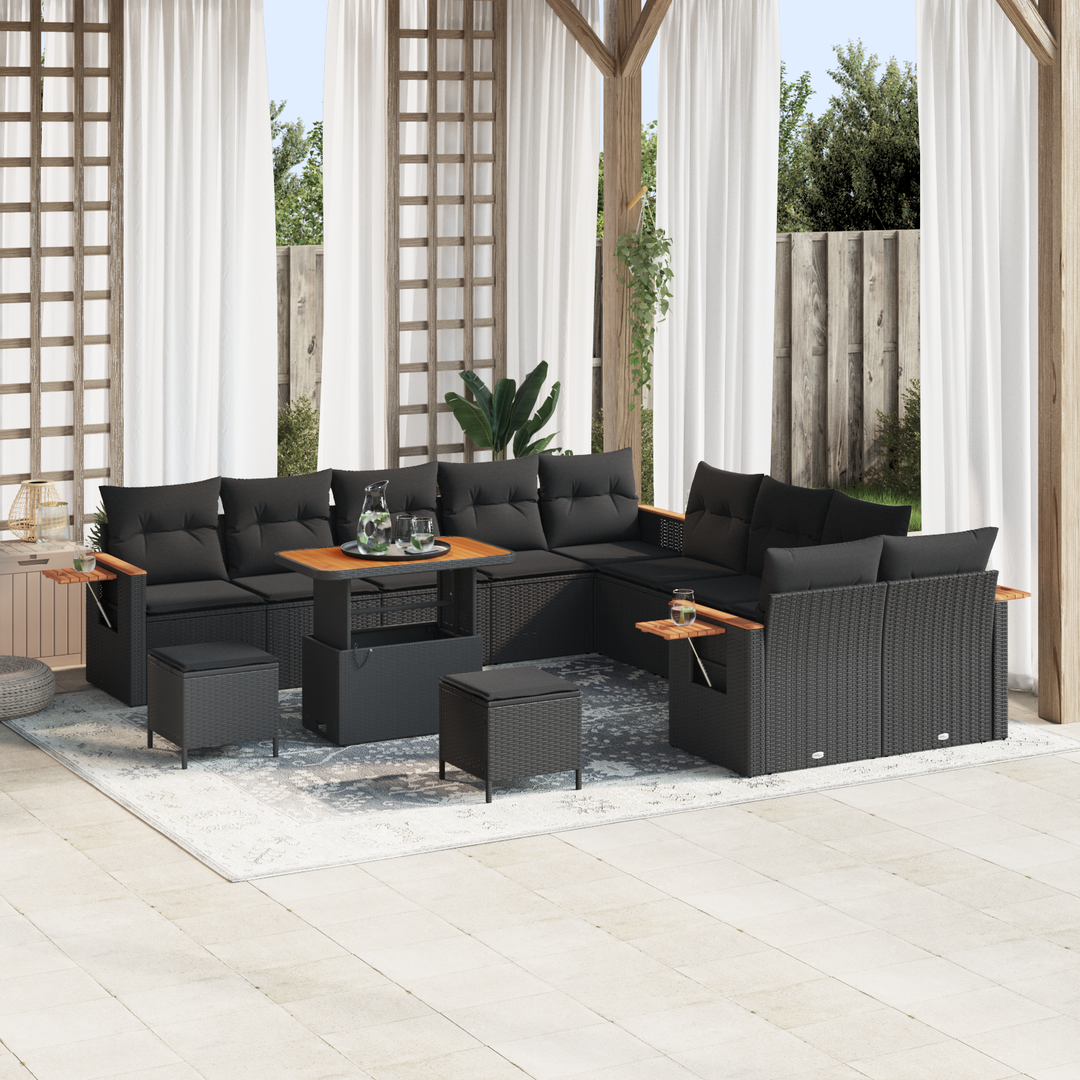 Havesofa Sæt med pude 17 pcs Sort polyrattan