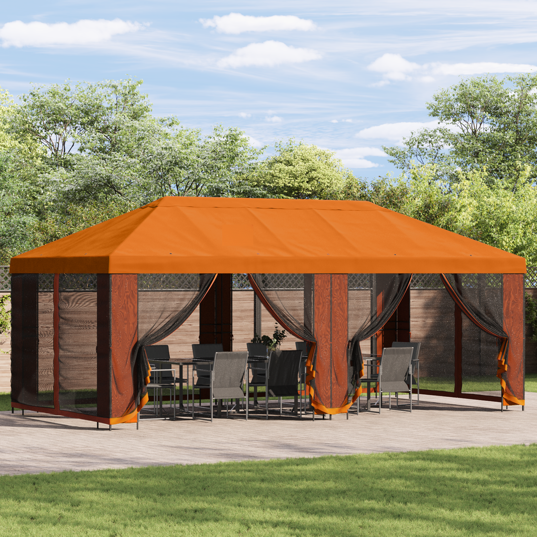 Pavillon med sidetapper 6 x 3 m Orange Polyester og Stål 190