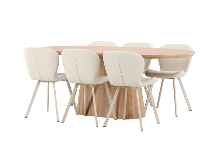 Venture Home Stjärnö Table - Nature with 6 Lilja Chair - Beige