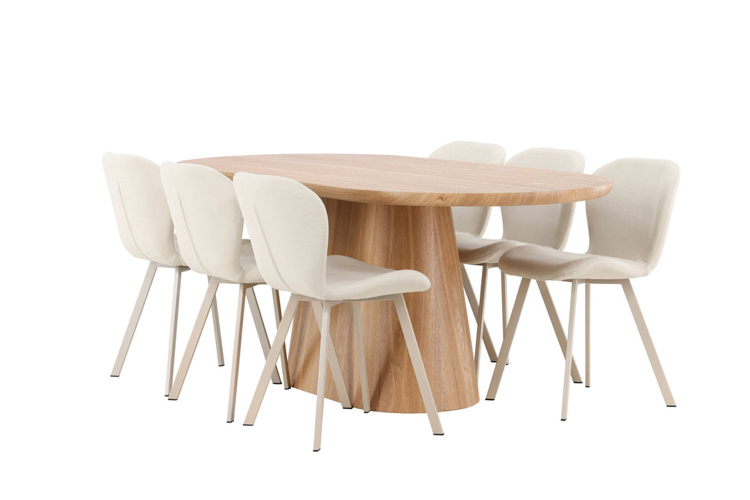 Venture Home Stjärnö Table - Nature with 6 Lilja Chair - Beige