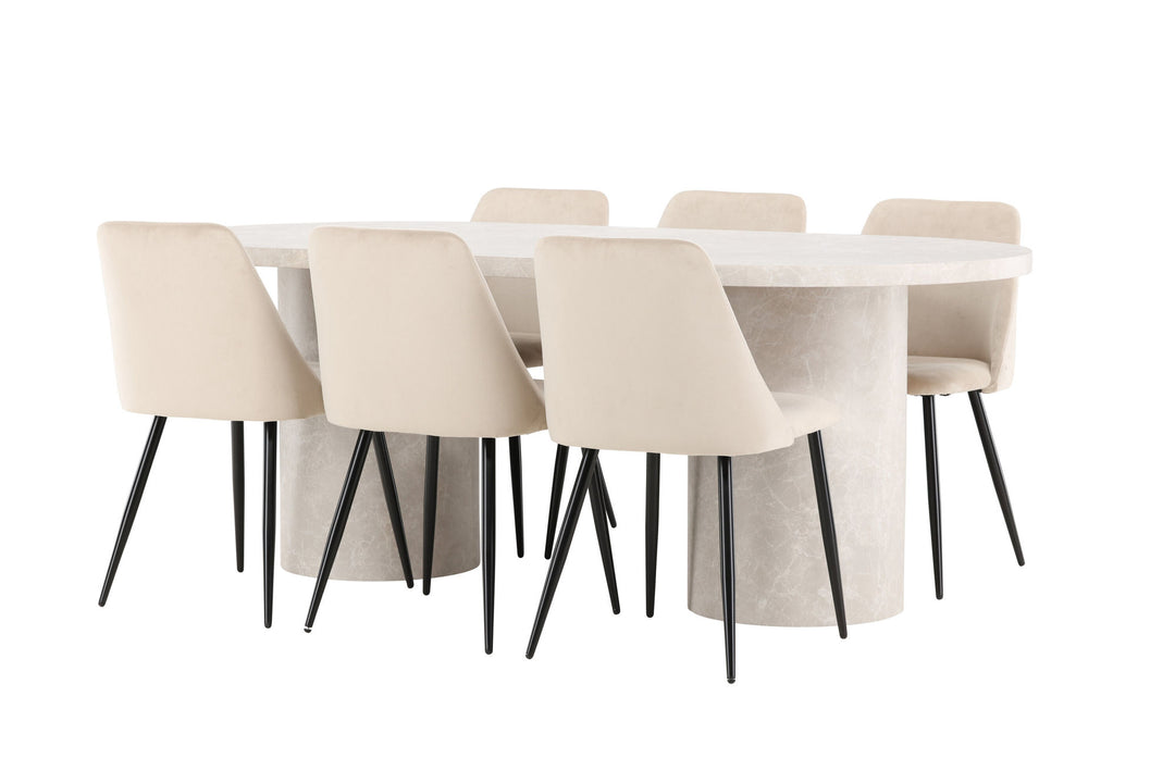 Venture Home Narvik Table - Beige with 6 Night Chair - Black / Beige