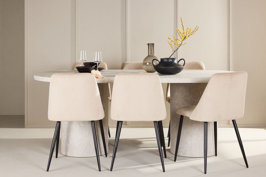 Venture Home Narvik Table - Beige with 6 Night Chair - Black / Beige