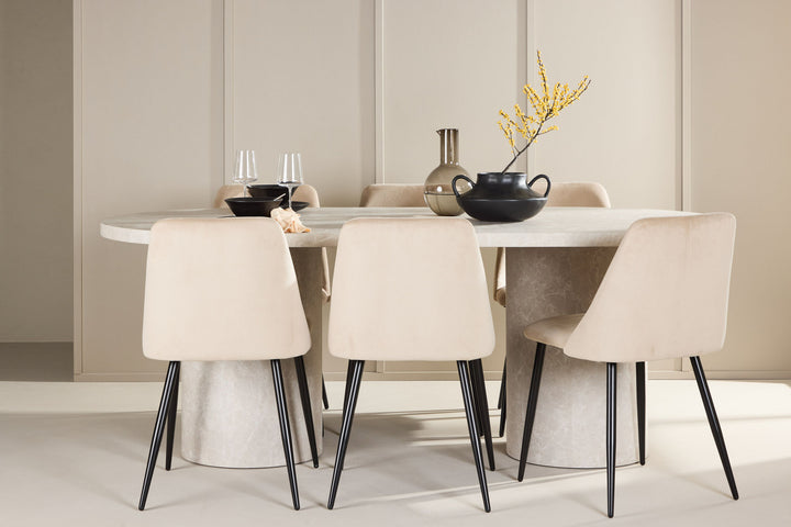 Venture Home Narvik Table - Beige with 6 Night Chair - Black / Beige