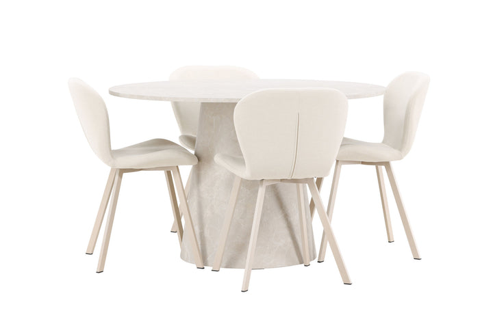 Venture Home Lanzo Table - Beige with 4 Lilja Chair - Beige