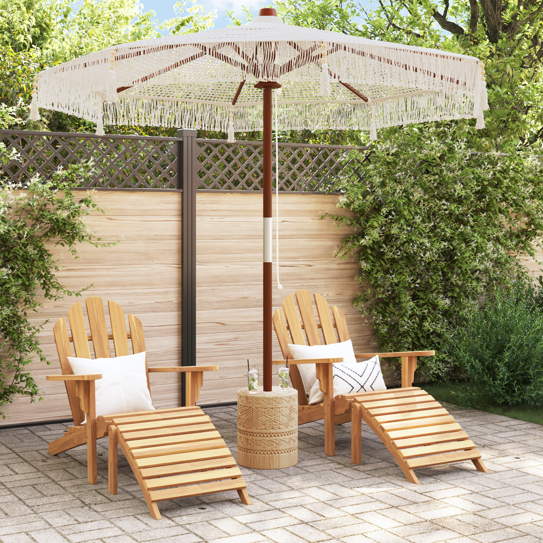 Makrame Parasol Creme 252.5 x 252.5 x 260 cm Bomuld og Teaktræ