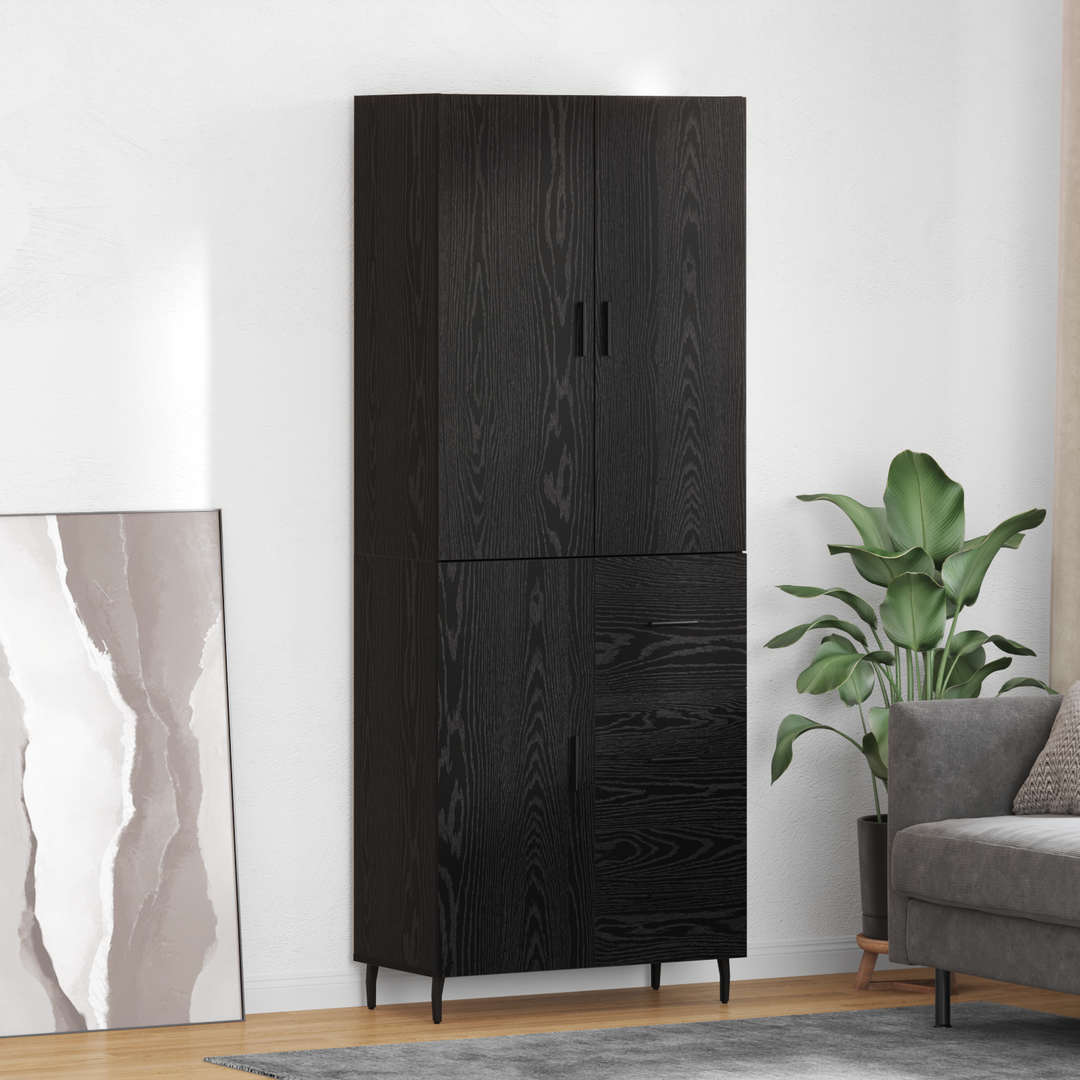 Highboard med skuffe 2 pcs Sort eg Ingeniørtræ og glas