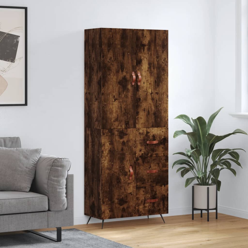 højskab 69,5x34x180 cm konstrueret træ røget egetræsfarve