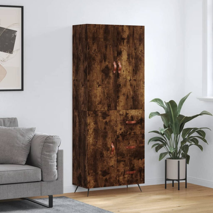 højskab 69,5x34x180 cm konstrueret træ røget egetræsfarve