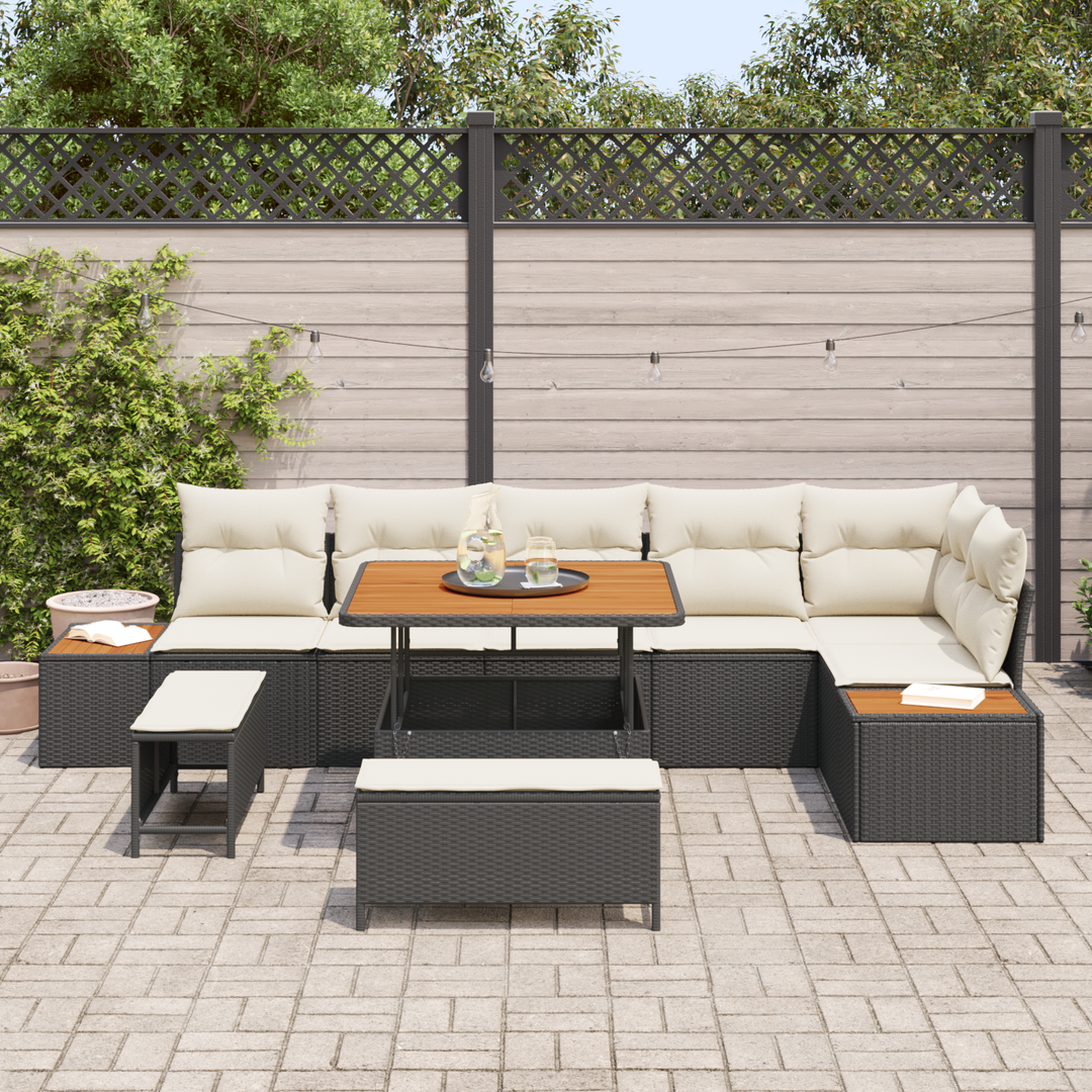 Havesofa Sæt med pude 9 pcs Sort og Cream