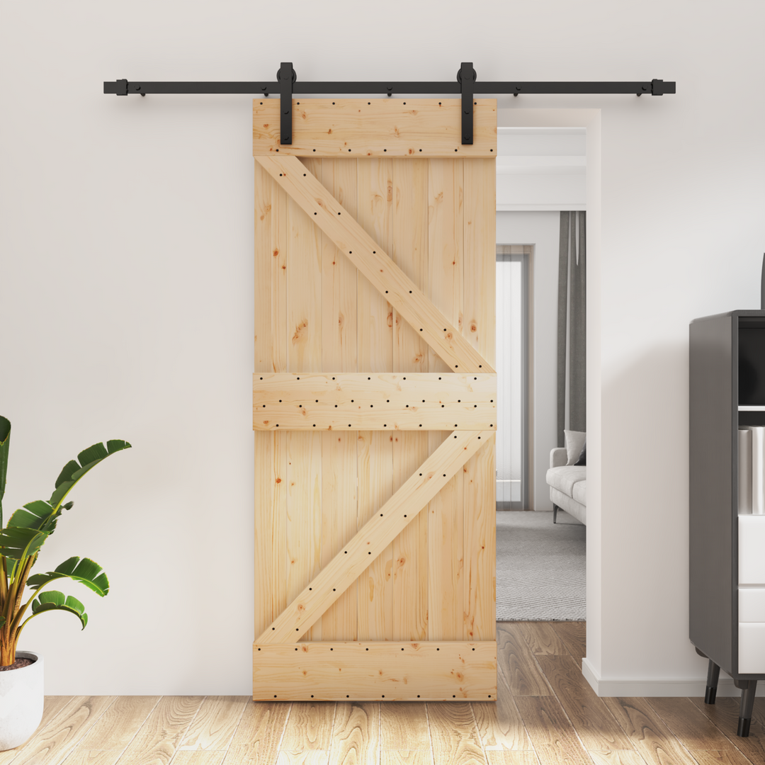 Skydedør Naturfarvet og sort 85 x 210 cm Massivt Fyrretræ