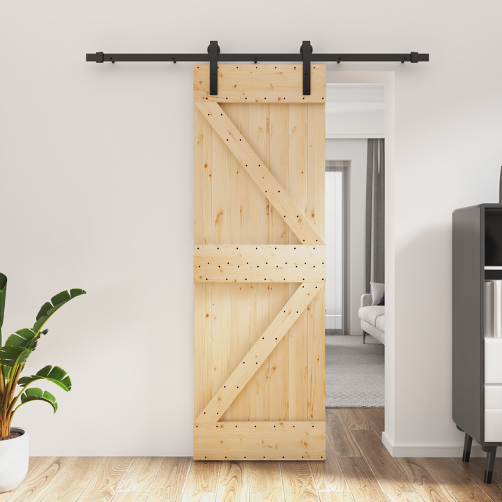 Skydedør Naturfarvet og sort 70 x 210 cm Massivt Fyrretræ