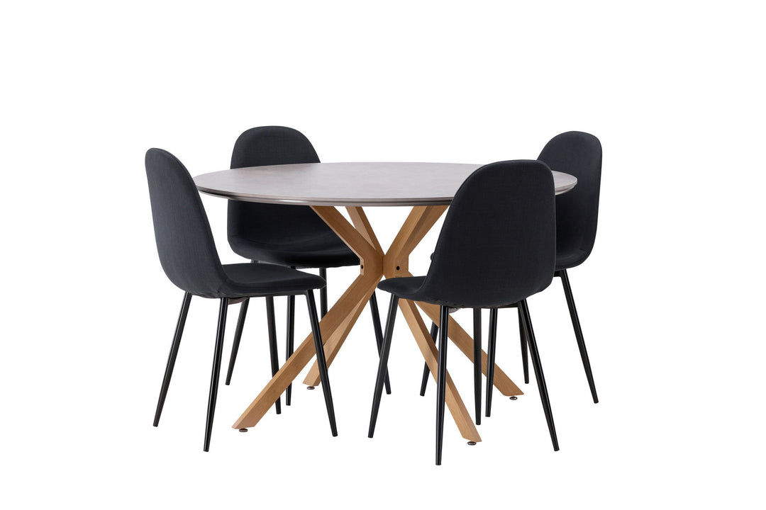 Venture Home Piazza Dining Table - Natural / Dark Grey Spraystone +Polar Dining Chair - Black Legs - Black Fabric _4