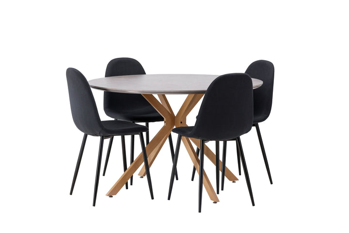 Venture Home Piazza Dining Table - Natural / Dark Grey Spraystone +Polar Dining Chair - Black Legs - Black Fabric _4