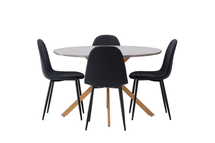 Venture Home Piazza Dining Table - Natural / Dark Grey Spraystone +Polar Dining Chair - Black Legs - Black Fabric _4