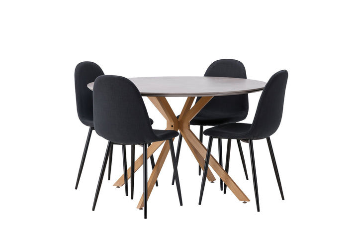 Venture Home Piazza Dining Table - Natural / Dark Grey Spraystone +Polar Dining Chair - Black Legs - Black Fabric _4