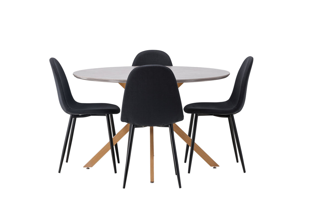 Venture Home Piazza Dining Table - Natural / Dark Grey Spraystone +Polar Dining Chair - Black Legs - Black Fabric _4