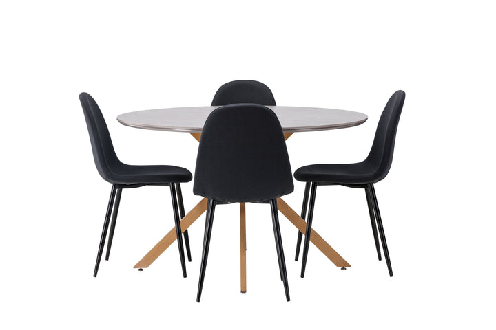 Venture Home Piazza Dining Table - Natural / Dark Grey Spraystone +Polar Dining Chair - Black Legs - Black Fabric _4