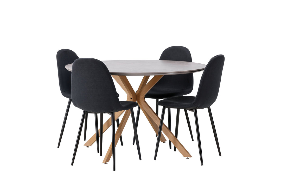 Venture Home Piazza Dining Table - Natural / Dark Grey Spraystone +Polar Dining Chair - Black Legs - Black Fabric _4