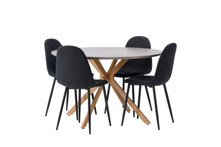 Venture Home Piazza Dining Table - Natural / Dark Grey Spraystone +Polar Dining Chair - Black Legs - Black Fabric _4