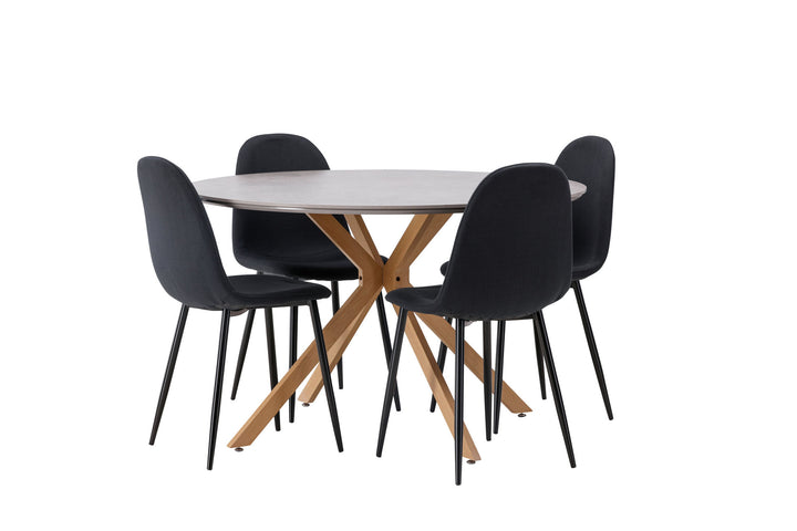 Venture Home Piazza Dining Table - Natural / Dark Grey Spraystone +Polar Dining Chair - Black Legs - Black Fabric _4