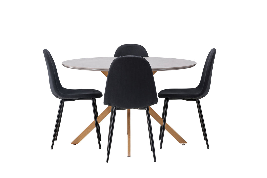 Venture Home Piazza Dining Table - Natural / Dark Grey Spraystone +Polar Dining Chair - Black Legs - Black Fabric _4