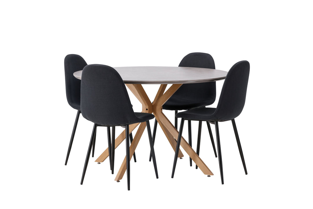 Venture Home Piazza Dining Table - Natural / Dark Grey Spraystone +Polar Dining Chair - Black Legs - Black Fabric _4