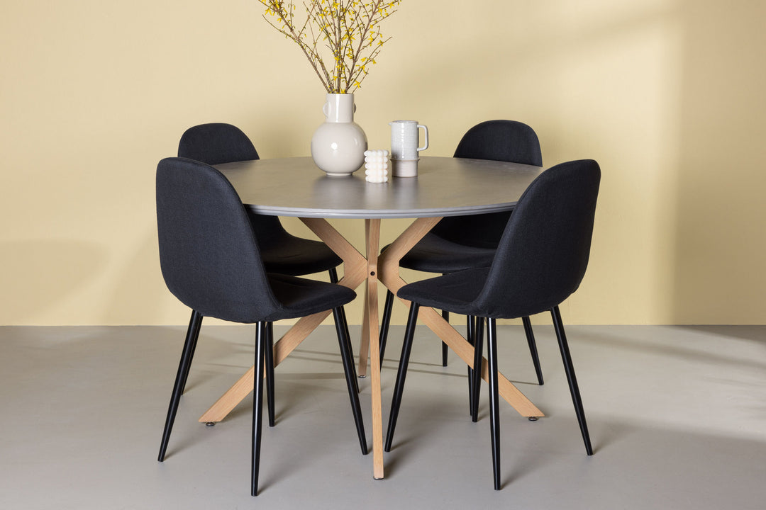 Venture Home Piazza Dining Table - Natural / Dark Grey Spraystone +Polar Dining Chair - Black Legs - Black Fabric _4