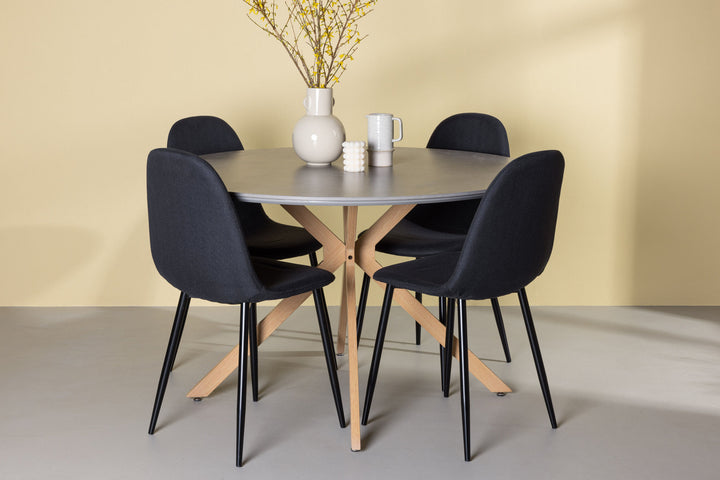 Venture Home Piazza Dining Table - Natural / Dark Grey Spraystone +Polar Dining Chair - Black Legs - Black Fabric _4