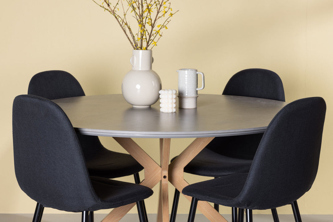 Venture Home Piazza Dining Table - Natural / Dark Grey Spraystone +Polar Dining Chair - Black Legs - Black Fabric _4