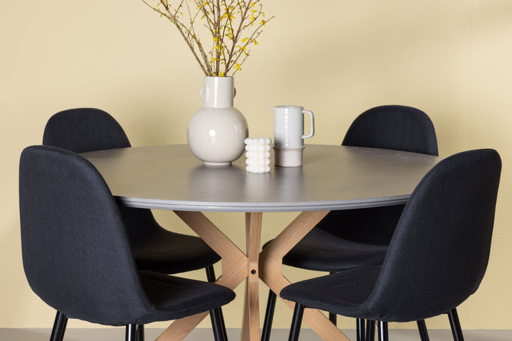 Venture Home Piazza Dining Table - Natural / Dark Grey Spraystone +Polar Dining Chair - Black Legs - Black Fabric _4