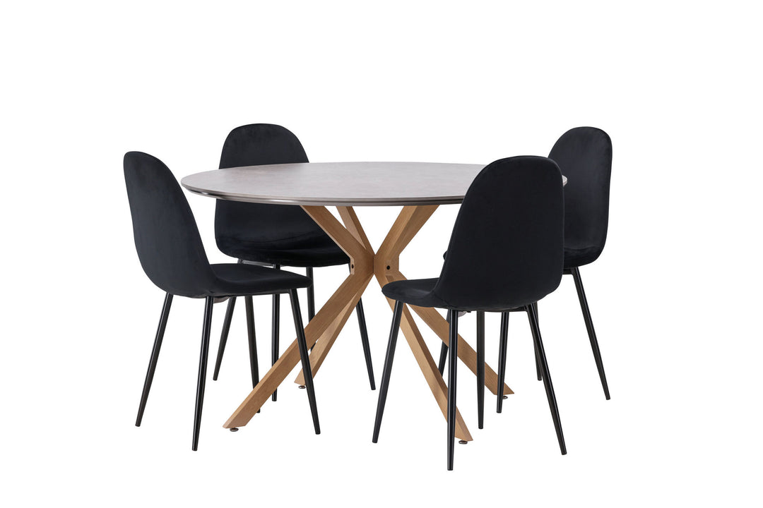 Venture Home Piazza Dining Table - Natural / Dark Grey Spraystone +Polar Dining Chair - Black legs / Black Velvet _4