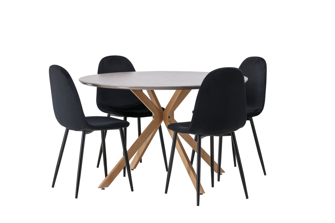 Venture Home Piazza Dining Table - Natural / Dark Grey Spraystone +Polar Dining Chair - Black legs / Black Velvet _4