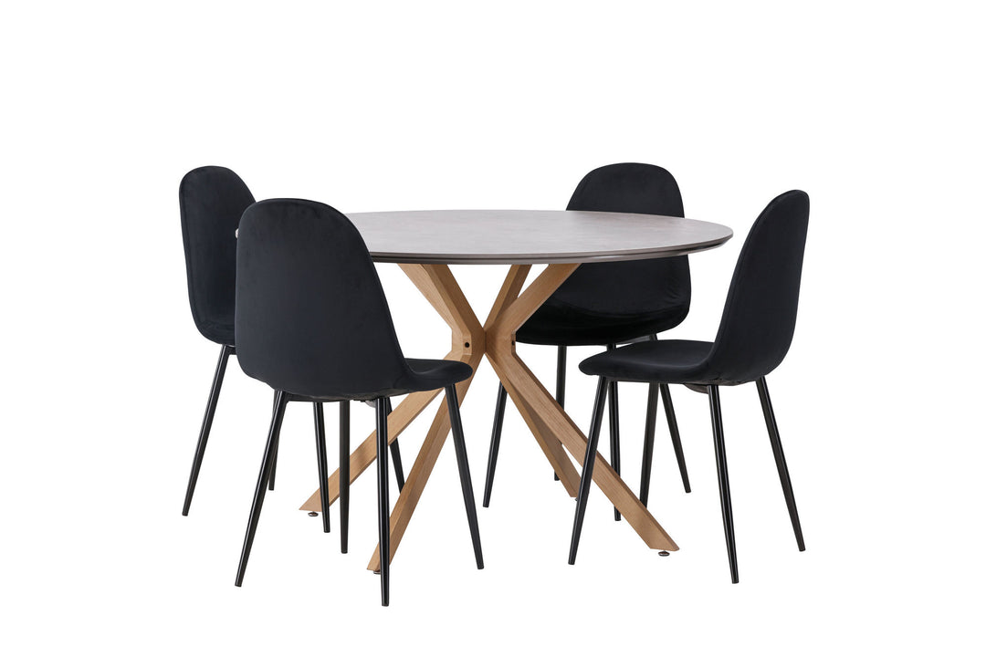 Venture Home Piazza Dining Table - Natural / Dark Grey Spraystone +Polar Dining Chair - Black legs / Black Velvet _4