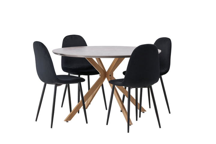 Venture Home Piazza Dining Table - Natural / Dark Grey Spraystone +Polar Dining Chair - Black legs / Black Velvet _4