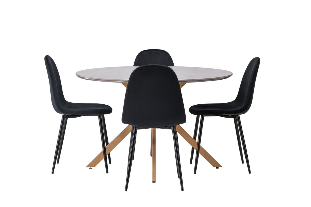 Venture Home Piazza Dining Table - Natural / Dark Grey Spraystone +Polar Dining Chair - Black legs / Black Velvet _4