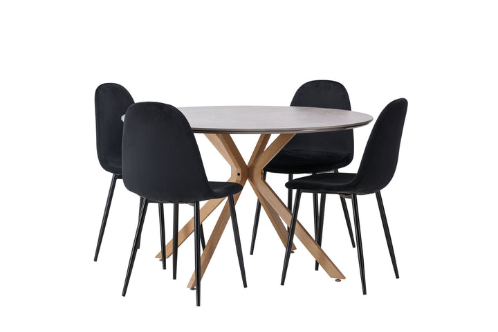 Venture Home Piazza Dining Table - Natural / Dark Grey Spraystone +Polar Dining Chair - Black legs / Black Velvet _4