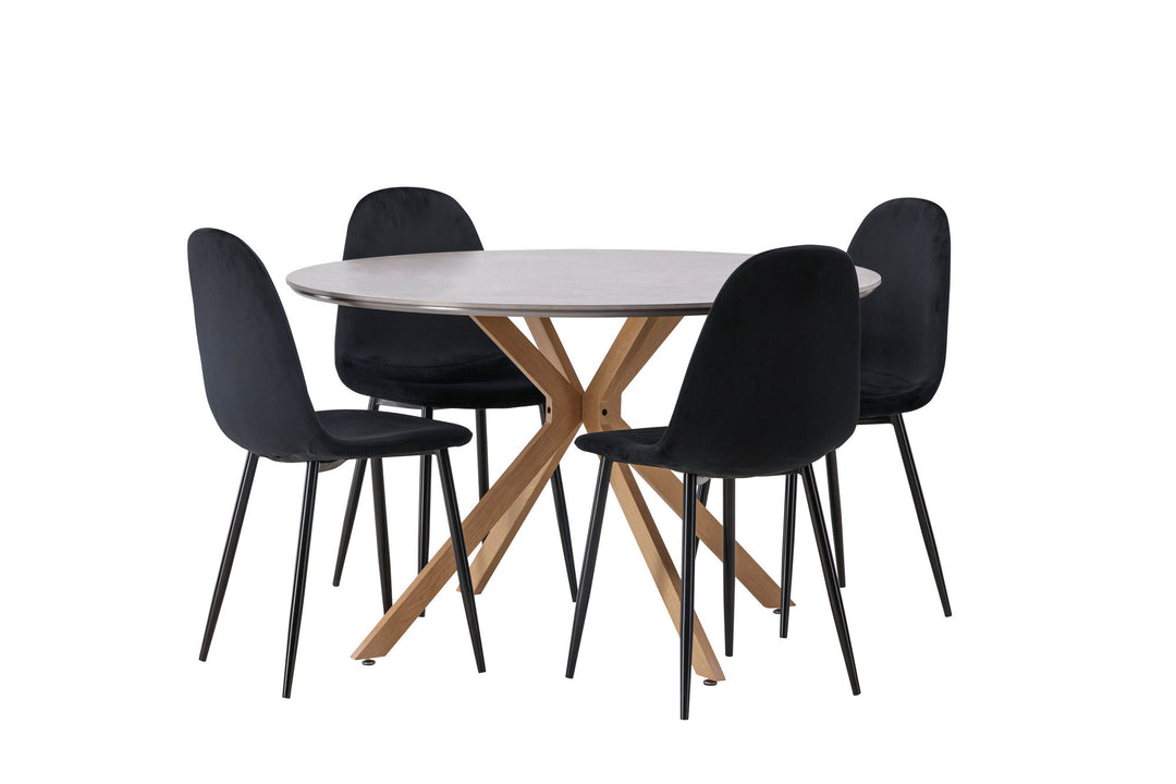 Venture Home Piazza Dining Table - Natural / Dark Grey Spraystone +Polar Dining Chair - Black legs / Black Velvet _4