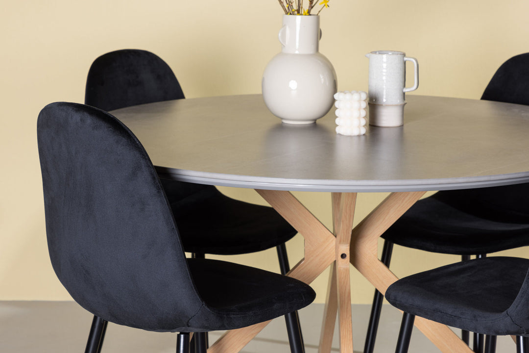 Venture Home Piazza Dining Table - Natural / Dark Grey Spraystone +Polar Dining Chair - Black legs / Black Velvet _4