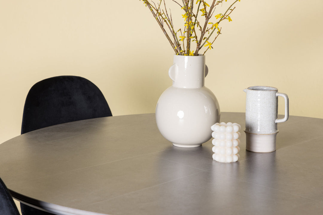 Venture Home Piazza Dining Table - Natural / Dark Grey Spraystone +Polar Dining Chair - Black legs / Black Velvet _4