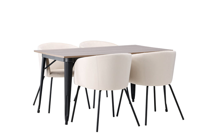 Venture Home Tempe Dining Table - Black / Walnut MDF +Berit Chair - Black / Beige Velvet _4