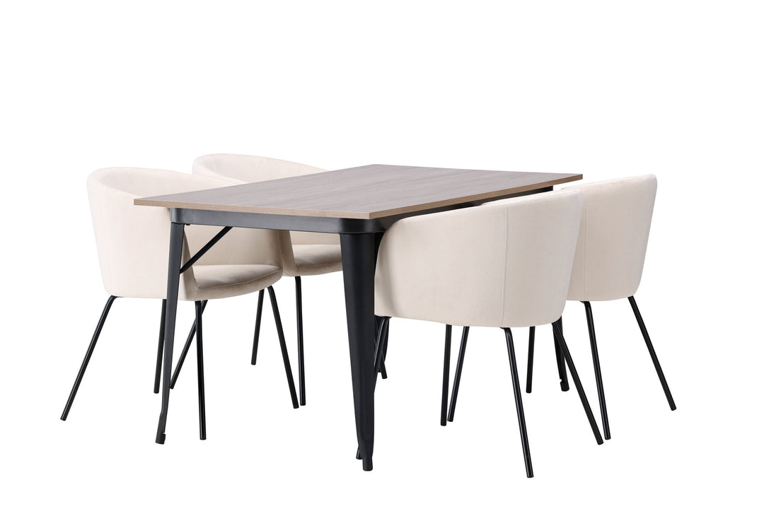 Venture Home Tempe Dining Table - Black / Walnut MDF +Berit Chair - Black / Beige Velvet _4