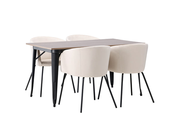 Venture Home Tempe Dining Table - Black / Walnut MDF +Berit Chair - Black / Beige Velvet _4