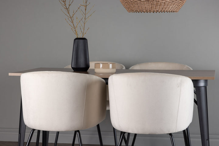Venture Home Tempe Dining Table - Black / Walnut MDF +Berit Chair - Black / Beige Velvet _4