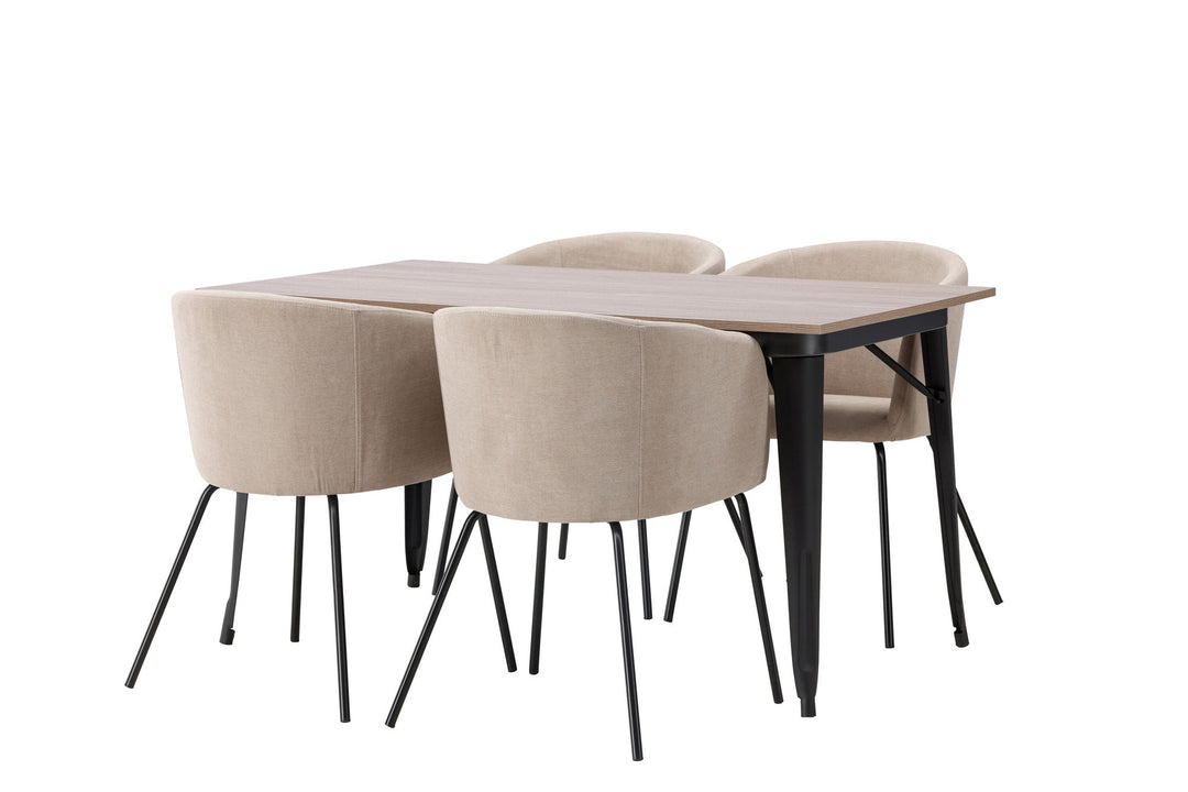 Venture Home Tempe Dining Table - Black / Walnut MDF +Berit Chair - Black / Beige Fabric (Polyester linen ) _4